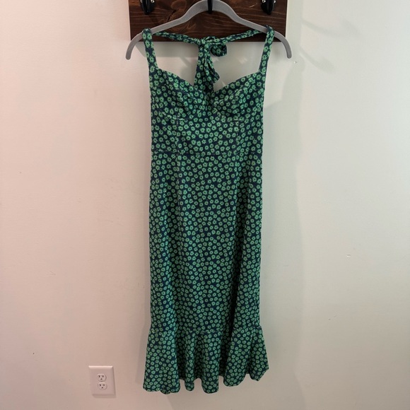 Anthropologie Hutch Blue Green Floral Halter Corset Midi Dress Small - Picture 2 of 10